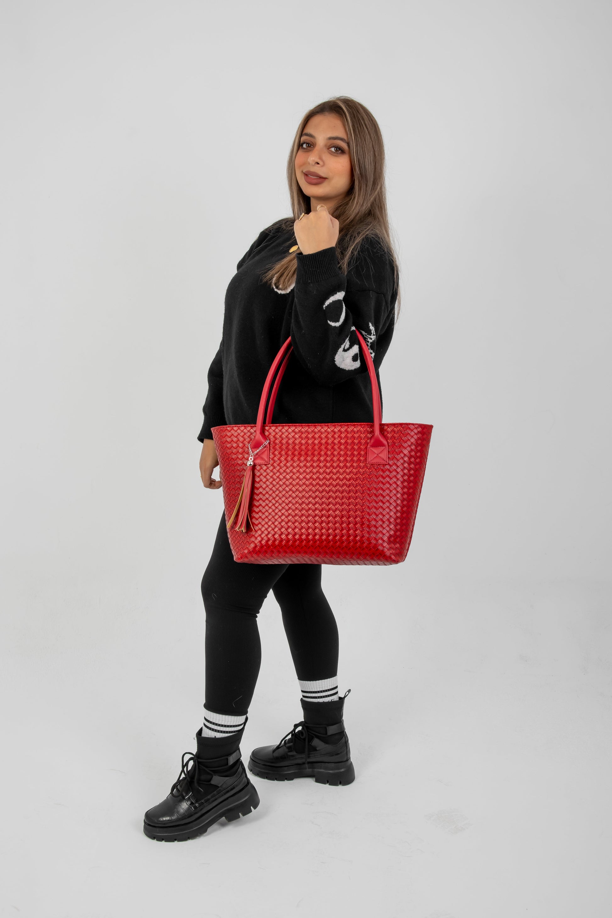 Braida Tote Dark Red on model